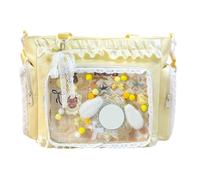 Ita Crossbody Bag with Clear Display Window - Kawaii Japanese Anime Style Tote Bag, Cute Sweet Lace Ruffle Trim Transparent Pin Display Handbag for Daily School Cosplay (Yellow)