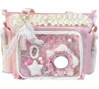 Ita Crossbody Bag with Clear Display Window - Kawaii Japanese Anime Style Tote Bag, Cute Sweet Lace Ruffle Trim Transparent Pin Display Handbag for Daily School Cosplay (Pink)