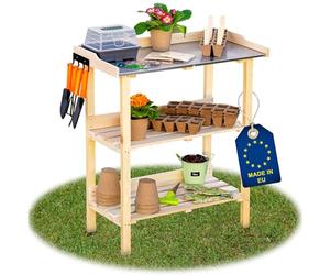 ITA Wooden Plant Table 76 x 38 x 89 cm - With Galvanised Worktop and Shelf - Gardening Table - Quality Directly from Manufacturer - Outdoor and Indoor, Colour: Natural