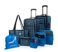 ITACA - Lightweight Semi-Rigid Suitcases Set with 360° Swivel Wheels - Suitcase Set Soft Travel Suitcases., Navy, Small, Medium, Basic