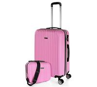 ITACA - Set 2 Suitcases and Beauty case 4 Wheels ABS. Rigid and Lightweight. Padlock. Extensible. Small + Large + Beauty Case, Champagne