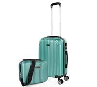 ITACA - Set 3 Suitcases and Beauty case 4 Wheels ABS. Rigid and Lightweight. Padlock. Extensible. Small, Medium and Large, Acquamarine