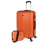 ITACA - Set Cabin Suitcase and Beauty Case. ABS. Hand Luggage. Rigid and Light. Telescopic Handle, 2 Handles and 4 Wheels. Combination Padlock, Tangarine