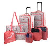 ITACA - Set of Lightweight semi-Rigid suitcases with 360° Rotating Wheels- Suitcase Set. Soft Travel suitcases with Combination Lock., Beige-Coral, 39.5 x 23 x 67 Centimeters, basicp