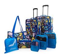 ITACA - Soft Suitcase Sets 3-4 Double Wheels EVA Polyester Luggage Sets 3 Piece with TSA Combination Lock - Resistant and Lightweight Soft Suitcase with Wheels in Small Cabin Size, Medium a, Blueish