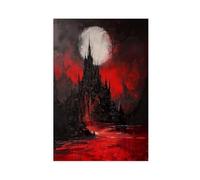 ITADGF Crimson Sky Dracula's Castle Vintage Dark Occult Gothic Canvas Poster Bedroom Decor Landscape Decor Gift 24x36inch(60x90cm)