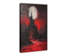 ITADGF Crimson Sky Dracula's Castle Vintage Dark Occult Gothic Canvas Poster Wall Art Print Picture Paintings 08x12inch(20x30cm)