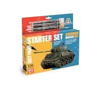 Italeri 75001 Line Starter Set - Easy Paint: M4A3E8 Sherman Fury, 1:56 Scale, Plastic Model Kit/Model Assembly Includes Glue and 3 Acrylic Paint Markers