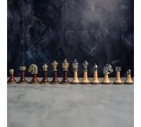 Italfama 32 Piece Chess Set - Metal & Beech Wood Classic Chess Pieces, King Height 7.5cm