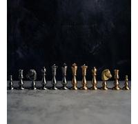 Italfama 32 Piece Chess Set - Solid Brass Chess Pieces, Oriental Themed Luxury Set, King Height 7.5cm