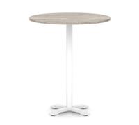 Italia 1000mm Poseur Round Table Grey Oak Top 1170mm High White Leg Cross Base