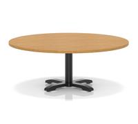 Italia 1200mm Round Coffee Table Oak Top 495mm High Black Leg Cross Base