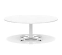 Italia 1200mm Round Coffee Table White Top 495mm High White Leg Cross Base