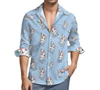 Italia Cat Italian Flag Men's Long Sleeve Button Down Shirts Casual Regular Fit Shirt with Pocket