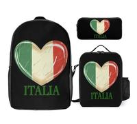 Italia Flag Italy Italian Heart Vintage 3 Pieces Set Laptop Backpack Casual Daypack with Lunch Box Pencil Case for Travel