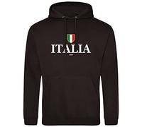 Italia Hoodie Mens Rugby Hoody Italian Flag Shield Nations Italy Supporter, M, Black