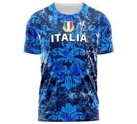 Italia Retro Rugby T Shirt for Men 3D Inspired Print Top Italian Flag Italy Can Be Personalised Custom Name Number Tee, XXL, Blue