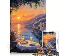 Italia Sunset Dinner with A View 1000 Piece Jigsaws for Teenagers Puzzle Reason Skill Fine Thick Happy Challenge Table Accent (38x26cm)