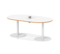 Italia Volta 1800mm Poseur Boardroom Table With Pop-up Power Module White Top Natural Wood Edge 720mm High White Leg