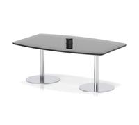 Italia Volta 1800mm Poseur High Gloss Table With Pop-up Power Module Black Top 725mm High Silver Leg