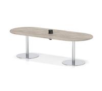 Italia Volta 2400mm Poseur Boardroom Table With Pop-up Power Module Grey Oak Top 720mm High Silver Leg
