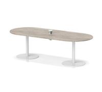 Italia Volta 2400mm Poseur Boardroom Table With Pop-up Power Module Grey Oak Top 720mm High White Leg