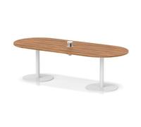 Italia Volta 2400mm Poseur Boardroom Table With Pop-up Power Module Walnut Top 720mm High White Leg