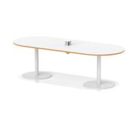 Italia Volta 2400mm Poseur Boardroom Table With Pop-up Power Module White Top Natural Wood Edge 720mm High White Leg