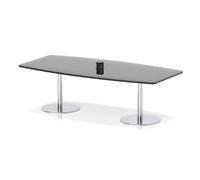 Italia Volta 2400mm Poseur High Gloss Table With Pop-up Power Module Black Top 725mm High Silver Leg