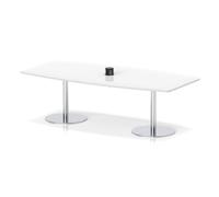 Italia Volta 2400mm Poseur High Gloss Table With Pop-up Power Module White Top 725mm High Silver Leg