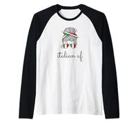 Italian AF Woman Messy Bun Sunglasses Funny Italy Flag Meme Raglan Baseball Tee