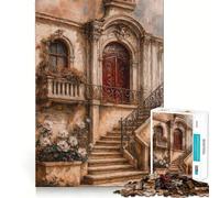 Italian Architecture with Flowers Painting 1000-piece Jigsaw Puzzles Mindful Game Anxiety Relief Enjoyable Challenge Home Art (38x52cm)