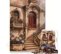 Italian Architecture with Flowers Painting 1000-piece Jigsaw Puzzles Mindful Game Anxiety Relief Enjoyable Challenge Home Art (38x52cm)