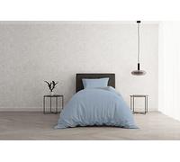 Italian Bed Linen Duvet Cover Set “Natural Doubleface Solid Colour Bag Sheet and Pillowcase, Light Blue/Light Gray, Single