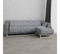 Italian Bed Linen “ Glamour” Anti-Slip Sofa Cover with Chaise-Longue Right, Dark Blue, 240cm