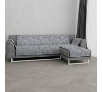 Italian Bed Linen “ Glamour” Anti-Slip Sofa Cover with Chaise-Longue Right, Dark Blue, 290cm