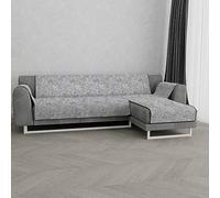 Italian Bed Linen “ Glamour” Anti-Slip Sofa Cover with Chaise-Longue Right, Dark Grey, 240cm