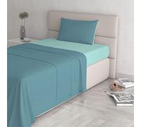 Italian Bed Linen Natural Color Bed Set (Flat 180x300, Fitted Sheet 120x200cm+Pillowcase 52x82cm), Petrol Bottle Green, Ottanio/Water, SMALL DOUBLE