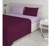 Italian Bed Linen Natural Color Bed Set (Flat 250x300, Fitted Sheet 170x200cm+2 Pillowcases 52x82cm), Petrol Bottle Green, lillac/Plum, DOUBLE