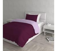 Italian Bed Linen Natural Color Duvet Cover Set with Doubleface Solid Colour Bag Sheet and Pillowcase, 100% Cotton, lillac/Plum, small double
