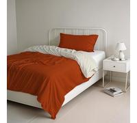 Italian Bed Linen Natural Color Duvet Cover Set with Doubleface Solid Colour Bag Sheet and Pillowcase, 100% Cotton, Earthy/Cream, small double