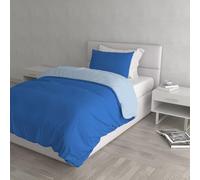 Italian Bed Linen Natural Color Duvet Cover Set with Doubleface Solid Colour Bag Sheet and Pillowcase, 100% Cotton, Royal/Light Blue, Small Double