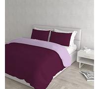 Italian Bed Linen Natural Color Duvet Cover Set with Doubleface Solid Colour Bag Sheet and Pillowcase, lillac/Plum, double