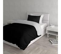 Italian Bed Linen Natural Color Duvet Cover Set with Doubleface Solid Colour Bag Sheet and Pillowcase, 100% Cotton, Black/Light Gray, single