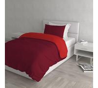 Italian Bed Linen Natural Color Duvet Cover Set with Doubleface Solid Colour Bag Sheet and Pillowcase, 100% Cotton, red/Bordeaux, single