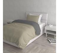 Italian Bed Linen Natural Color Duvet Cover Set with Doubleface Solid Colour Bag Sheet and Pillowcase, 100% Cotton, Dove Gray/Smoke, small double