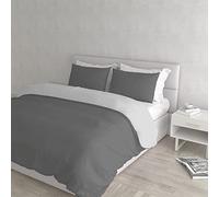 Italian Bed Linen Natural Color Duvet Cover Set with Doubleface Solid Colour Bag Sheet and Pillowcase, Light Gray/Smoke, double