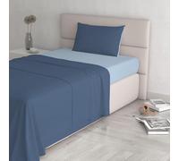 Italian Bed Linen Natural Colour Bed Sheet Set, Avio/Light Blue, Single