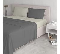 Italian Bed Linen Natural Colour Bed Sheet Set, Smoke Gray/Cream, Double
