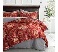 Italian Bohemian Paisley Duvet Cover 3pc Set Boho Bedding Boteh Damask Medallion 400TC Egyptian Cotton Sateen Luxury European Traditional Style Bed Linen (Red Teal, Super King)